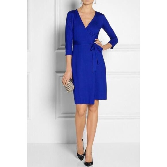 Diane Von Furstenberg New Julian Wrap Dress Size 0 Cobalt Blue 3/4 Sleeve Jersey - Picture 1 of 11